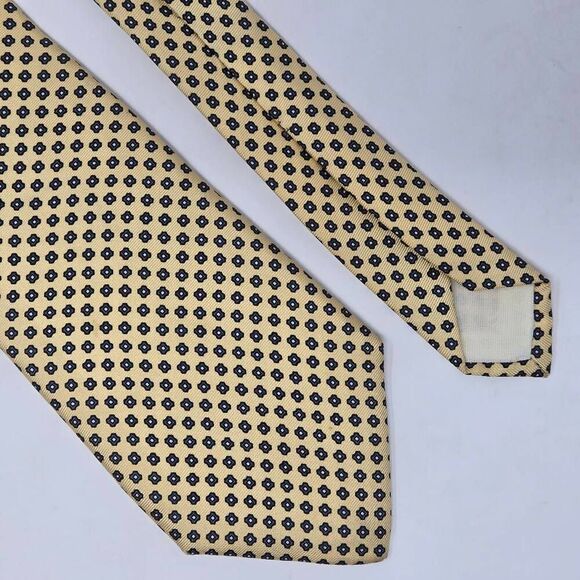 CHAPS RALPH LAUREN SILK TIE YELLOW BLUE FLORAL POLKA DOT VINTAGE 3.25" X 56" - Picture 1 of 2